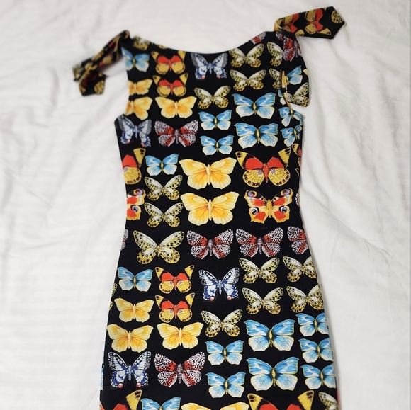 Little Black Butterfly Low Cut Back Mini Dress S - Picture 4 of 5